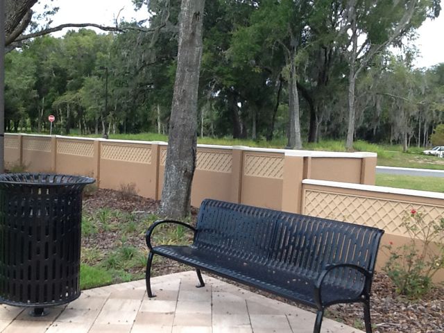 Wall unit with post, panel, wall cap and post caps. Ocoee Town Center, Ocoee, FL